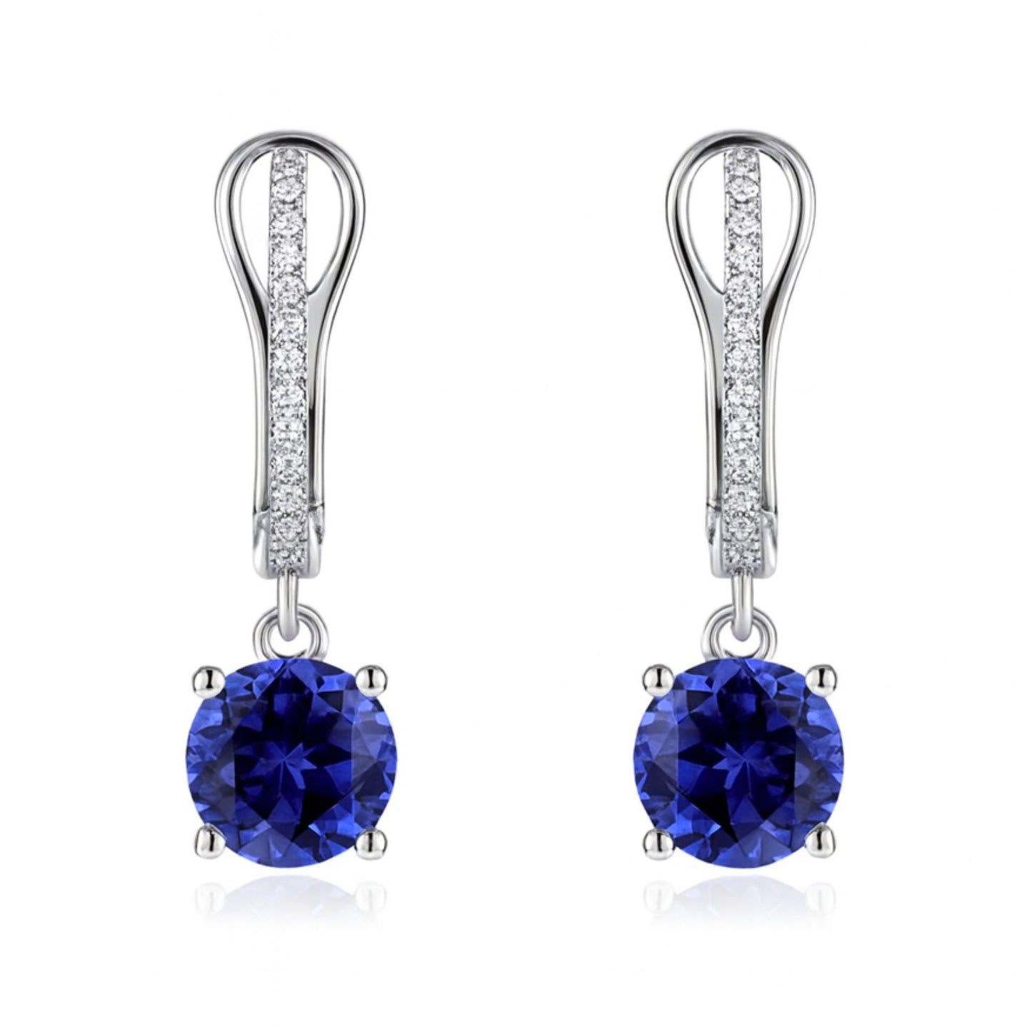 14K 1.54cttw Round Blue Wing Tanzanite 0.08cttw VS White Diamonds Drop Earrings