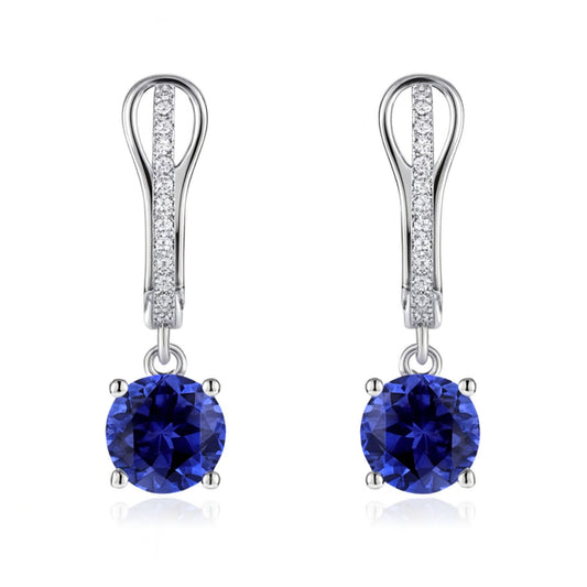 14K 1.54cttw Round Blue Wing Tanzanite 0.08cttw VS White Diamonds Drop Earrings