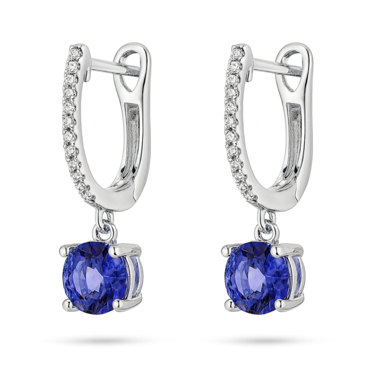 14K 1.54cttw Round Blue Wing Tanzanite 0.08cttw VS White Diamonds Drop Earrings