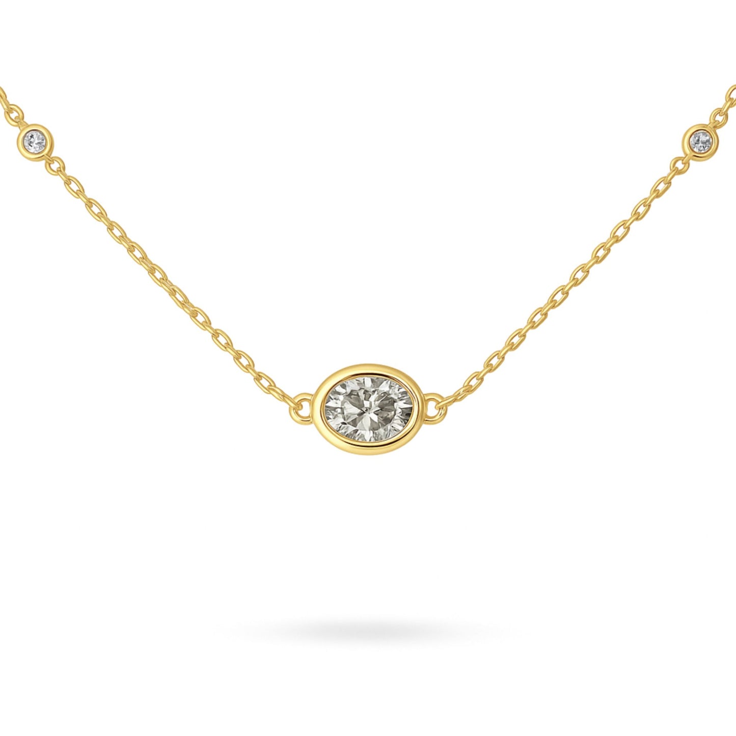 14K 0.40cttw Oval VS White Diamond Bezel Set Solitaire Necklace