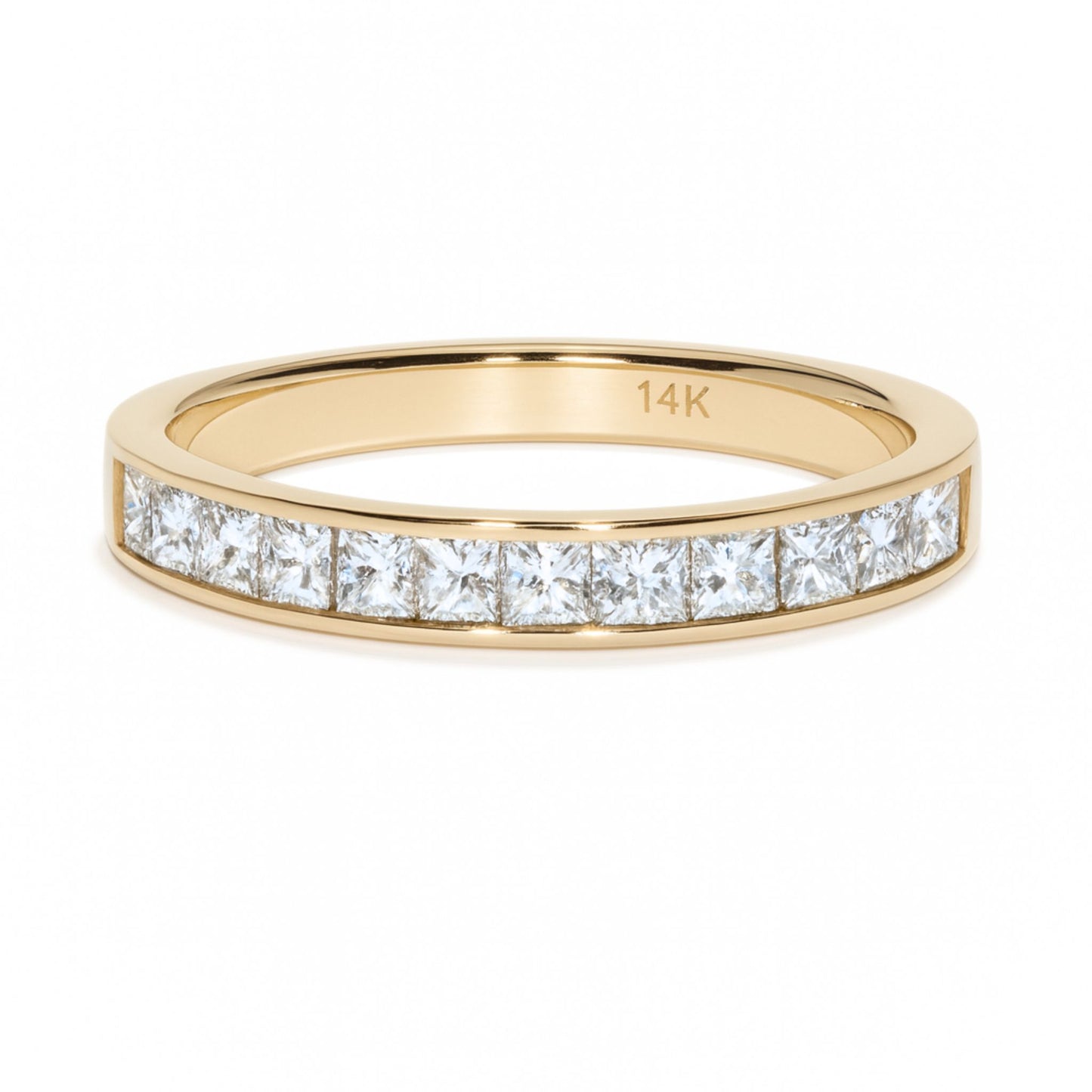 14K 0.91cttw Princess Cut VS White Diamond Band Ring