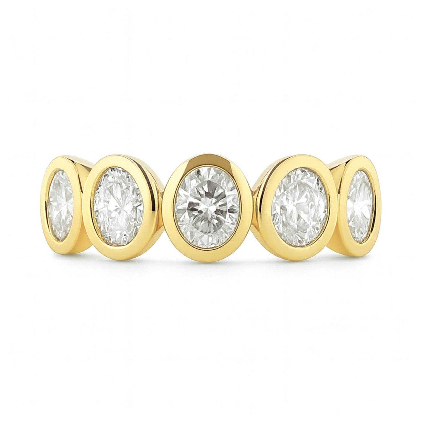 14K 1.20cttw Oval VS White Diamond Bezel Set 5 Stone Band Ring