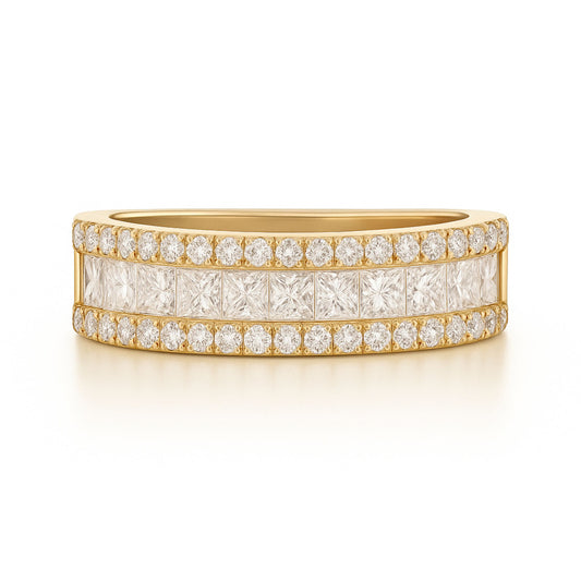 14K 1.33cttw Princess Cut & Round VS White Diamond Band Ring