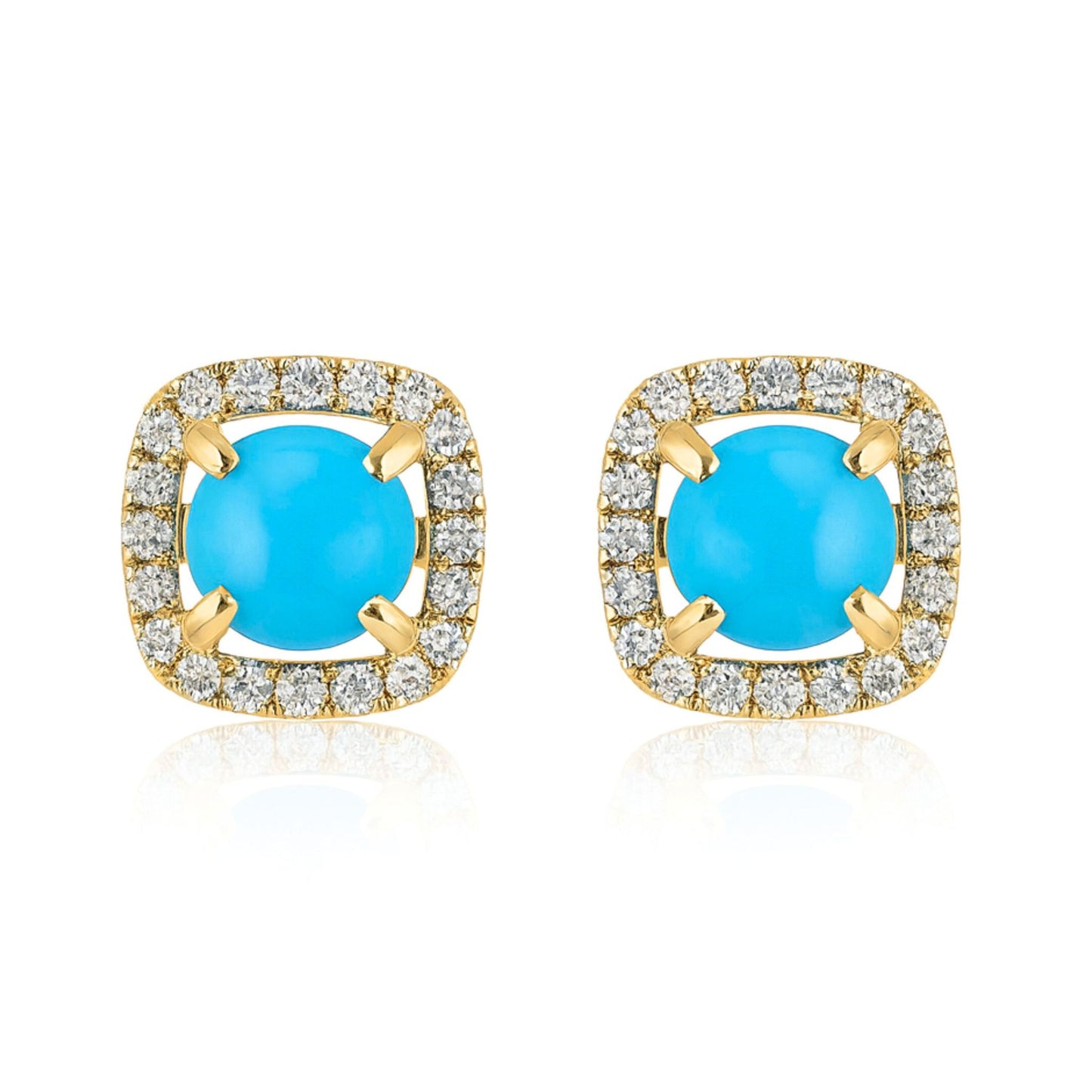 14K 1.00cttw Round Sleeping Beauty Turquoise 0.20cttw VS White Diamonds Stud Earrings
