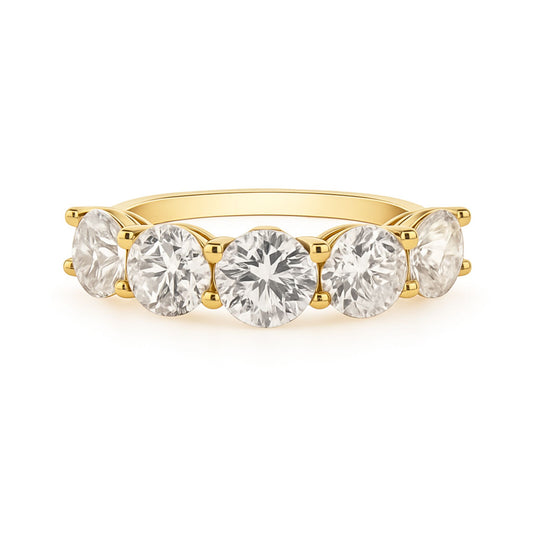 14K 3.50cttw Round VS White Diamond 5 Stone Band Ring