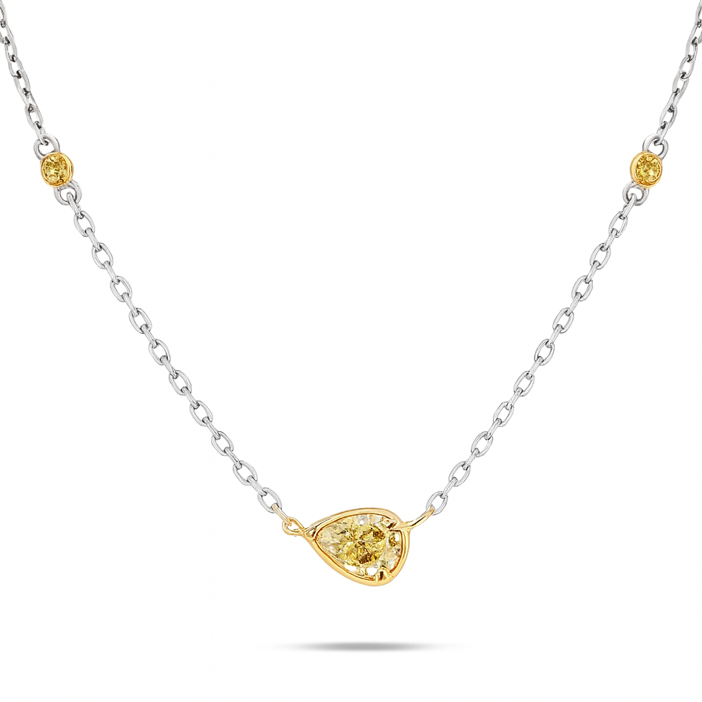 14K 0.31ct Pear Shape VS Yellow Diamond 0.03cttw Yellow Diamond Necklace
