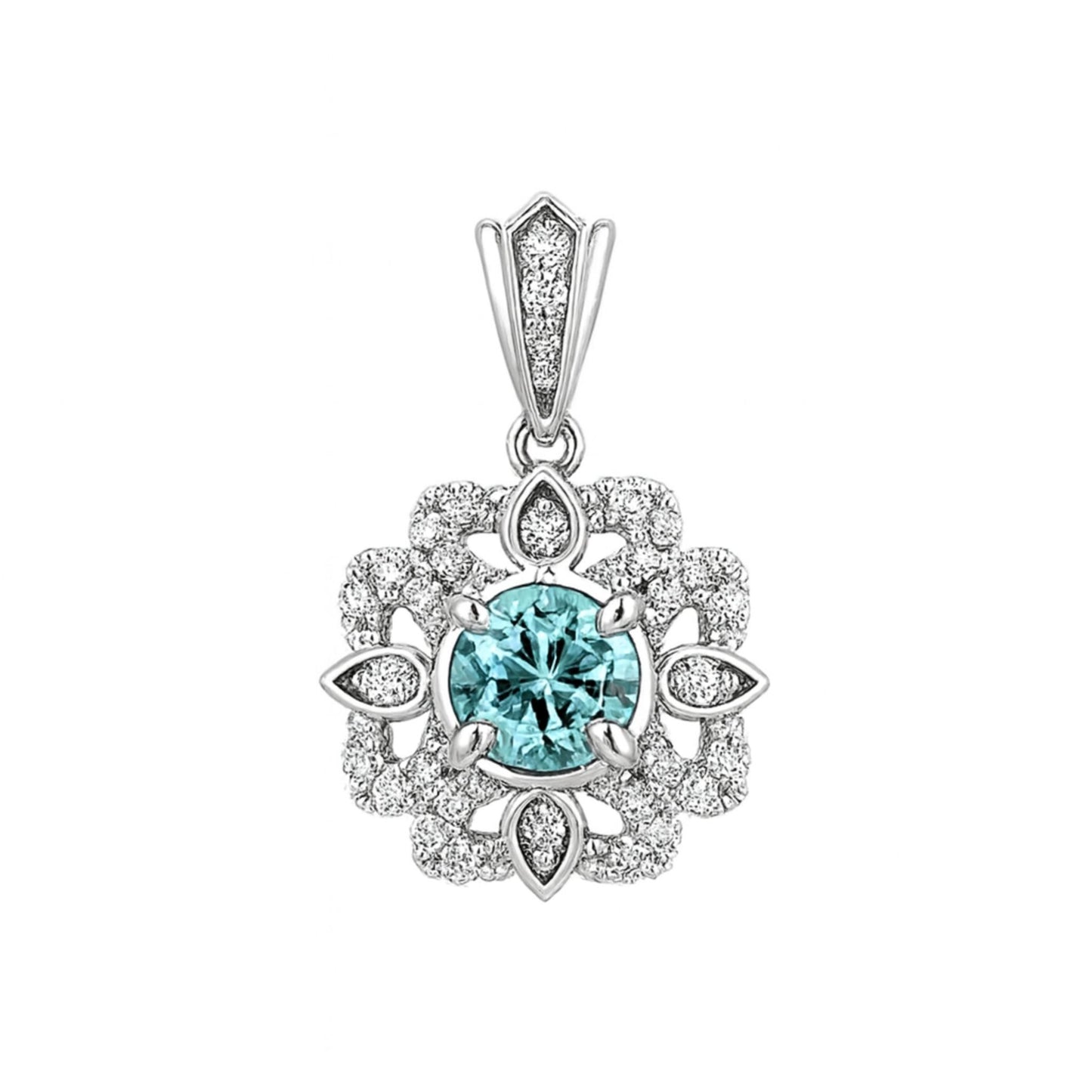 14K 0.38ct Round Paraiba 0.25cttw White Diamonds Pendant