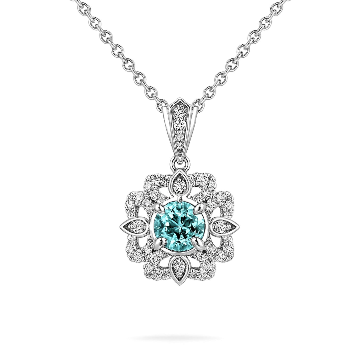 14K 0.38ct Round Paraiba 0.25cttw White Diamonds Pendant