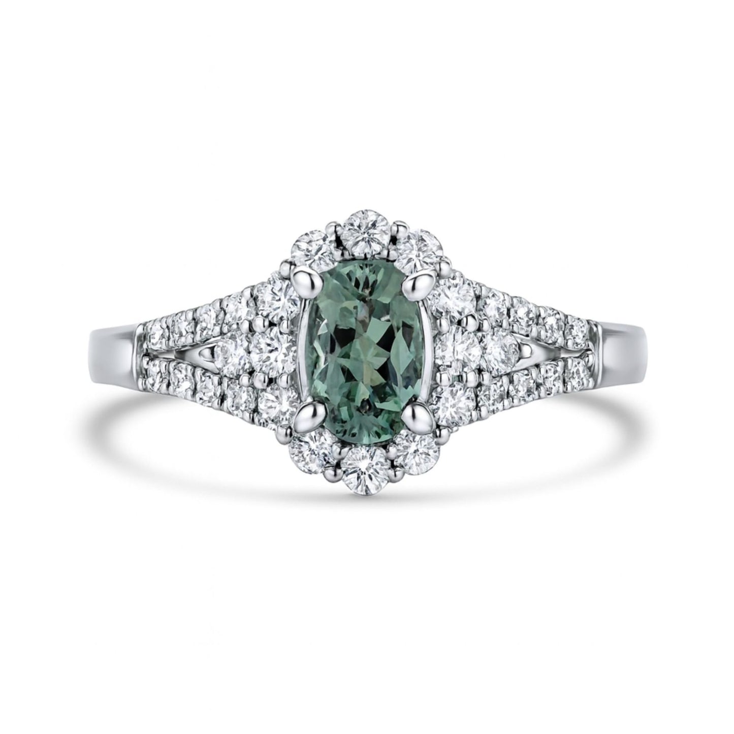 14K 0.40ct Oval Alexandrite 0.50cttw VS White Diamonds Ring