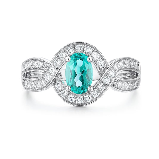 14K 0.45ct Oval Paraiba 0.34cttw White Diamonds Ring