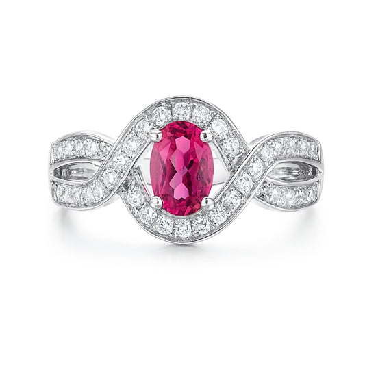 14K 0.50ct Oval Mahenge Pink Spinel 0.34cttw White Diamonds Ring