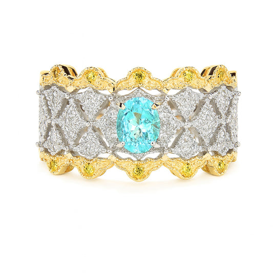 14K 0.50ct Oval Paraiba 0.09cttw VS Yellow Diamonds 0.20cttw VS White Diamonds Ring