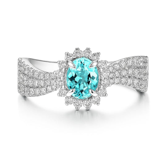 14K 0.62ct Oval Paraiba 0.74cttw White Diamonds Ring