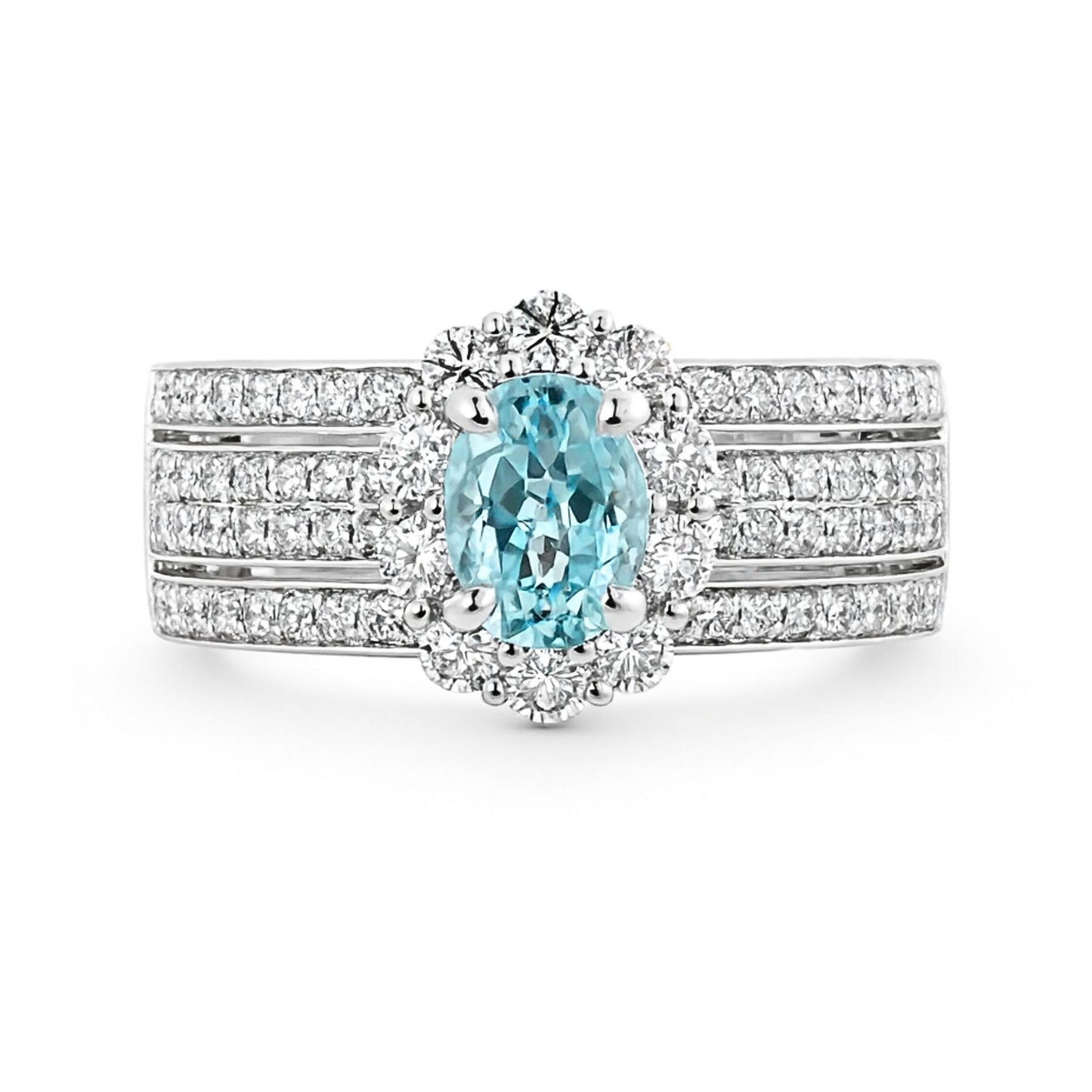 14K 0.62ct Oval Paraiba 0.82cttw VS White Diamonds Ring