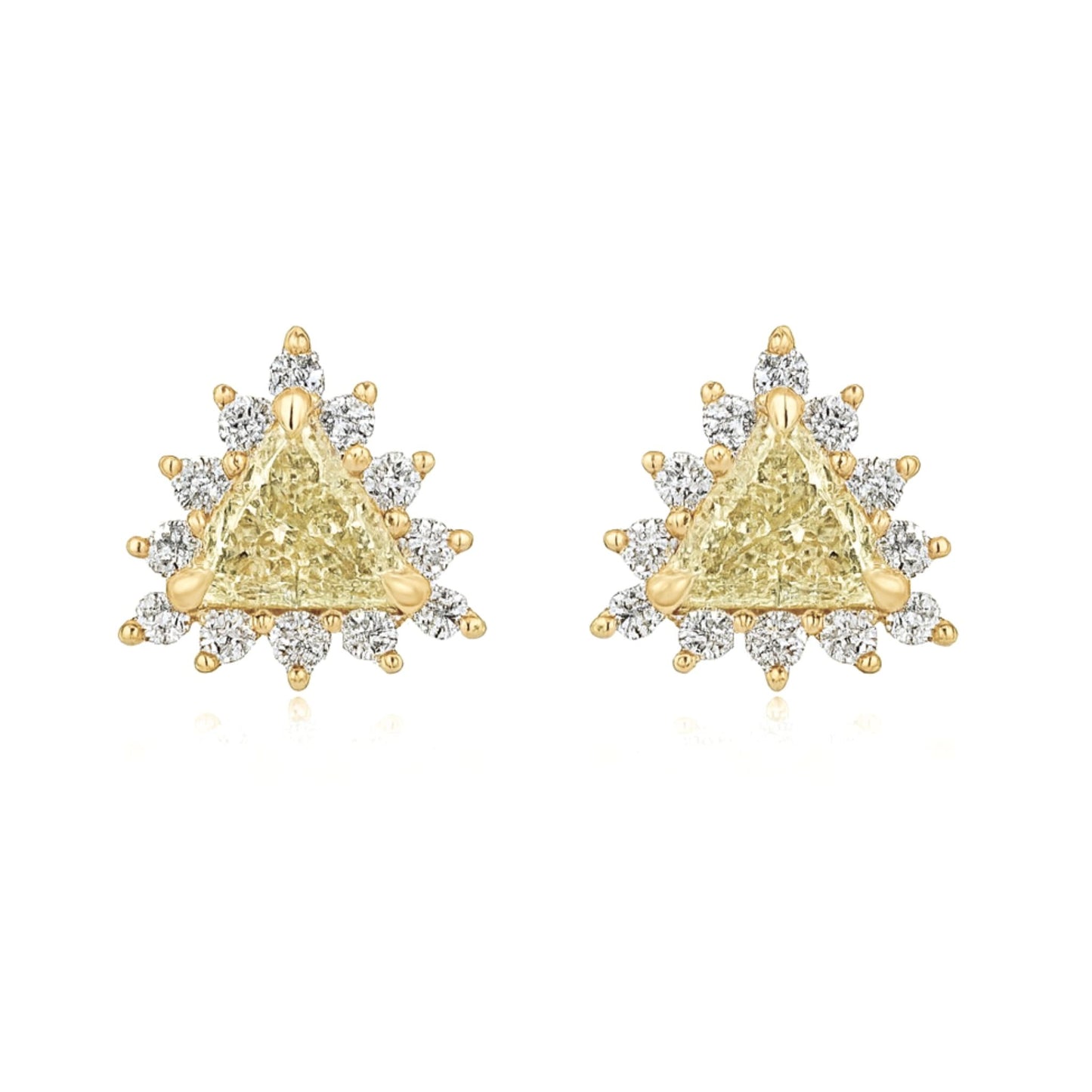 14K 0.71cttw Trilliant Yellow Diamond 0.37cttw White Diamonds Stud Earrings