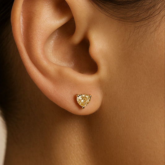 14K 0.80cttw Heart Shape VS Yellow Diamond Solitaire Stud Earrings