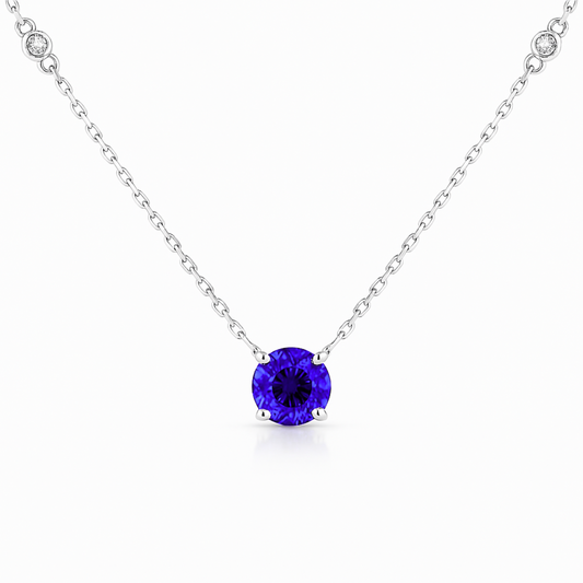 14K 0.81ct Round Blue Wing Tanzanite 0.04cttw White Diamonds Necklace
