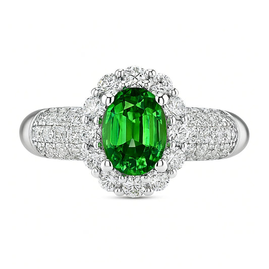 14K 0.94ct Oval Tsavorite 0.74cttw VS White Diamonds Ring