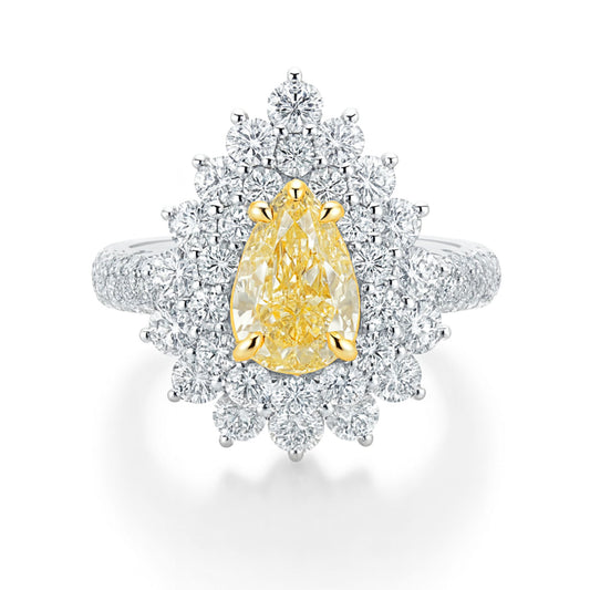 14K 1.00ct Pear Shape VS Yellow Diamond 1.63cttw VS White Diamonds Ring