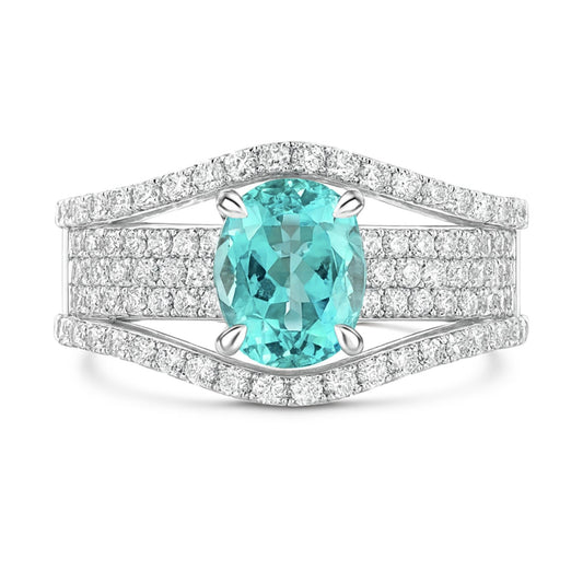 14K 1.07ct Oval Paraiba 1.05cttw VS White Diamonds Ring