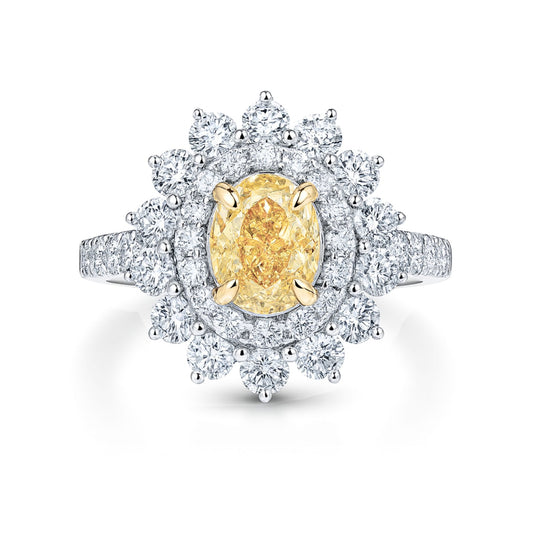 14K 1.09ct Oval VS Yellow Diamond 1.74cttw White Diamonds Ring