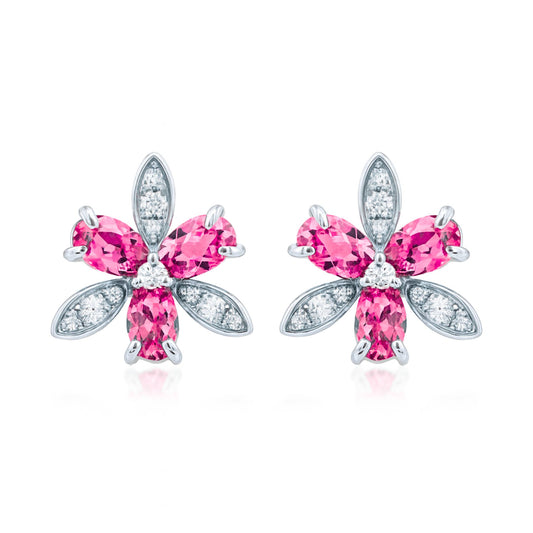 14K 1.10cttw Oval Mahenge Pink Spinel 0.20cttw White Diamonds Stud Earrings