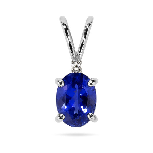 14K 1.13ct Oval Blue Wing Tanzanite 0.01cttw White Diamonds Solitaire Pendant