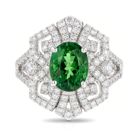 14K 1.25ct Oval Green Paraiba 0.58cttw VS White Diamonds Ring