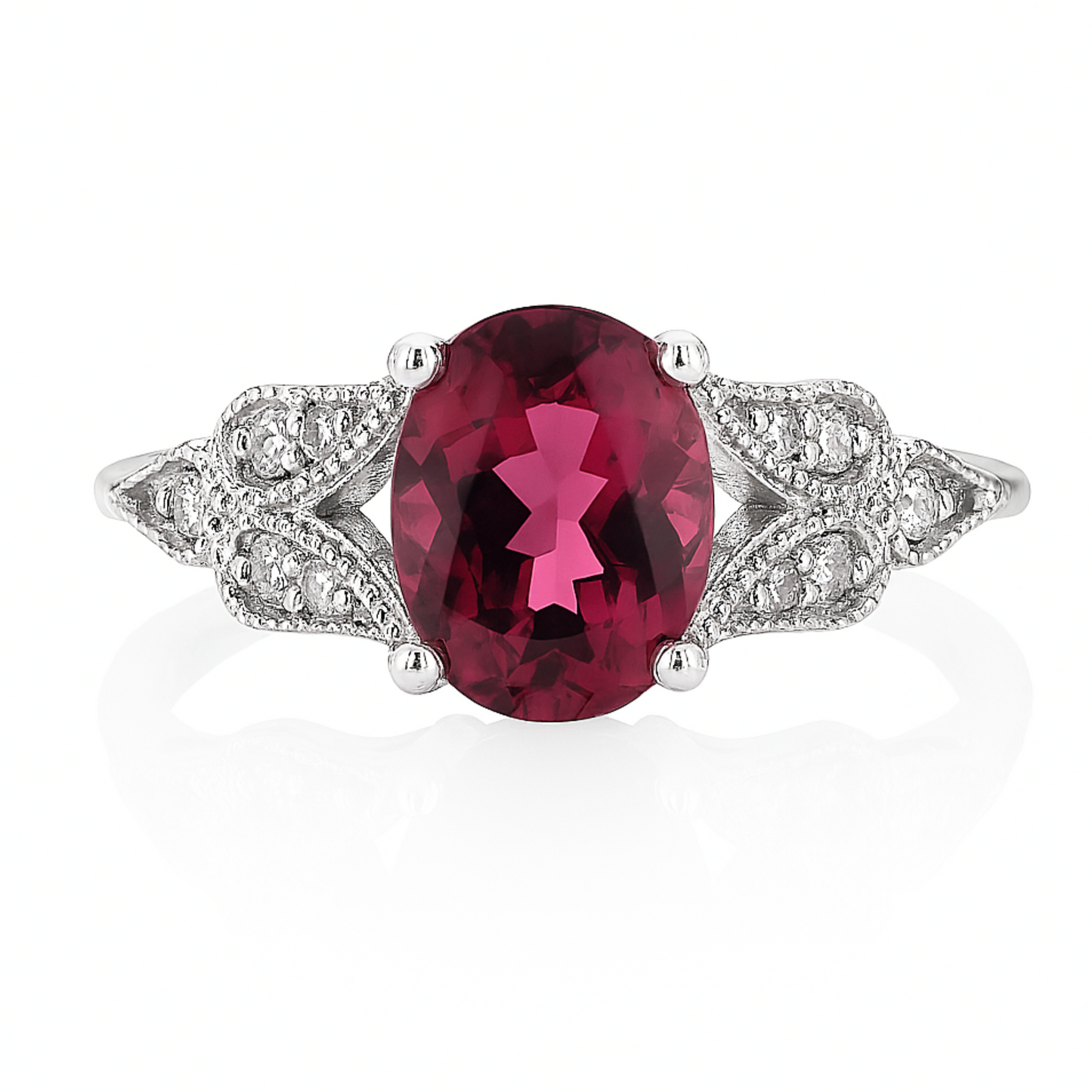 14K 1.30ct Oval Pink Tourmaline 0.06cttw VS White Diamonds Ring