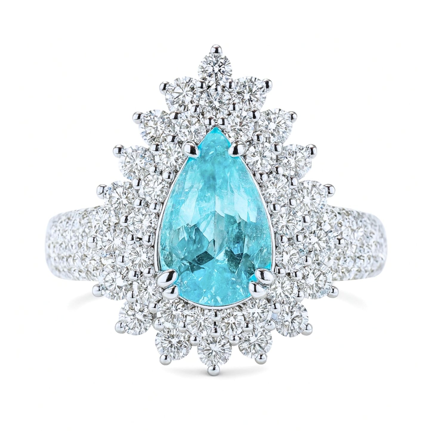 14K 1.31ct Pear Shape Paraiba 1.47cttw VS White Diamonds Ring