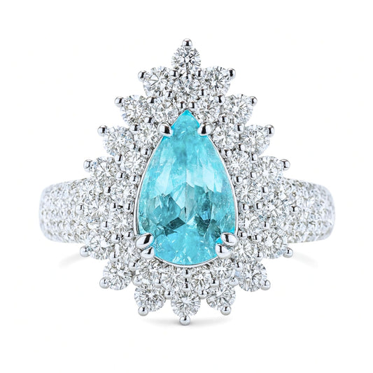 14K 1.31ct Pear Shape Paraiba 1.47cttw VS White Diamonds Ring