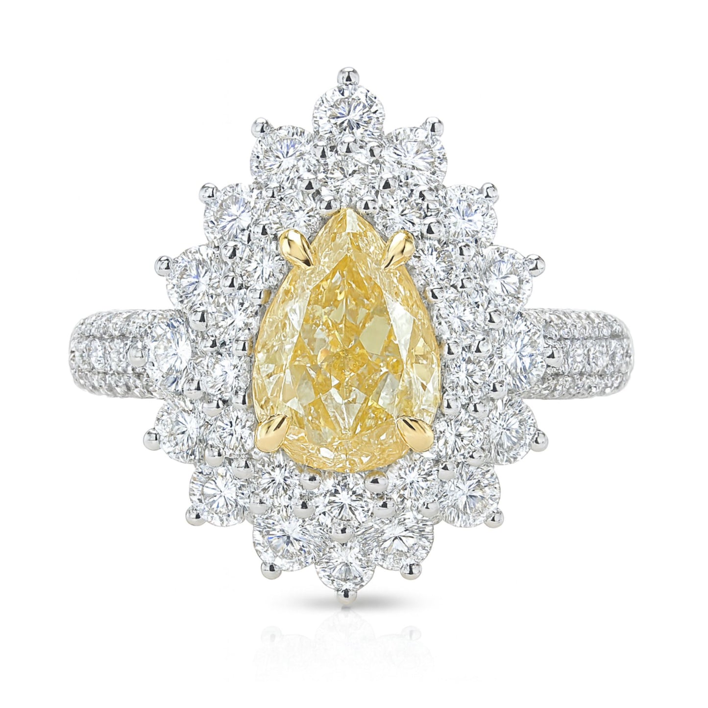 14K 1.42ct Pear Shape VS Yellow Diamond 1.63cttw VS White Diamonds Ring