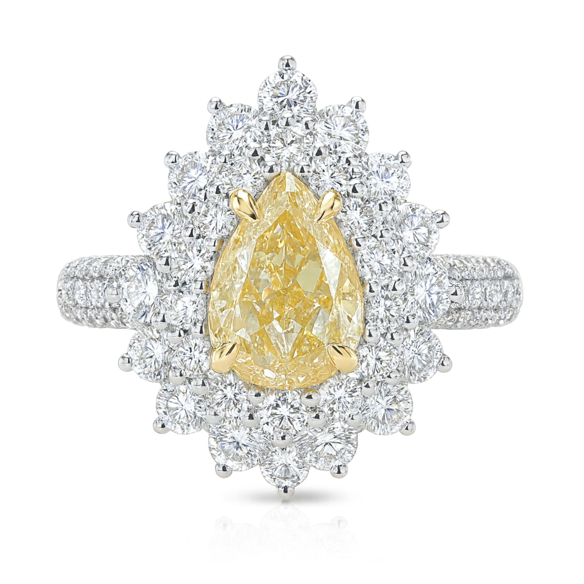 14K 1.42ct Pear Shape VS Yellow Diamond 1.63cttw VS White Diamonds Ring