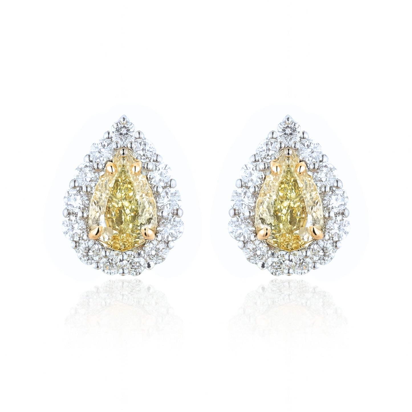14K 1.43cttw Pear Shape Yellow Diamond 0.64cttw VS White Diamonds Stud Earrings