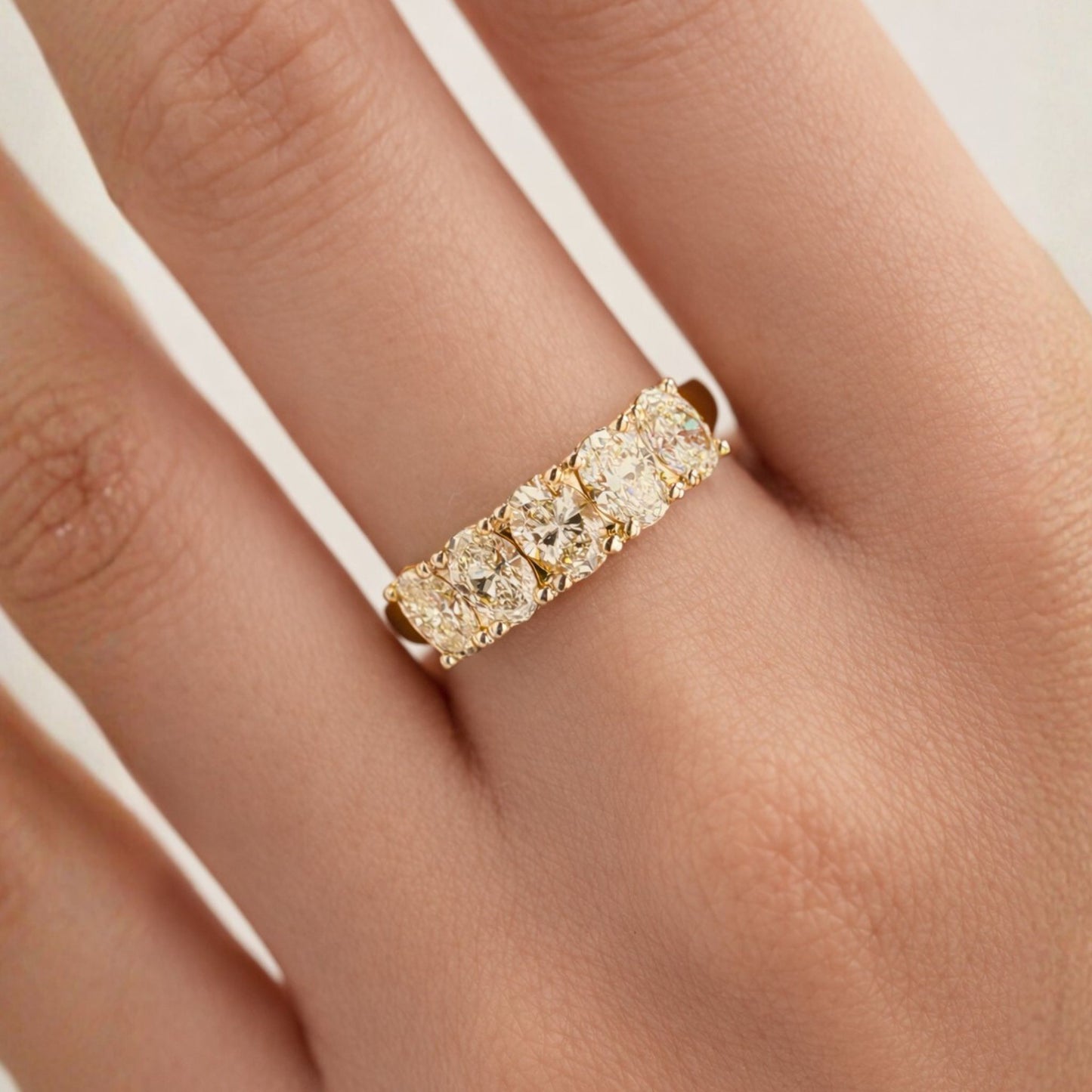 14K 1.50cttw Oval VS Yellow Diamond 5 Stone Band Ring