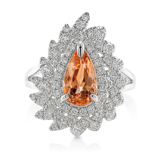 14K 1.55ct Pear Shape Imperial Topaz 0.74cttw VS White Diamonds Ring