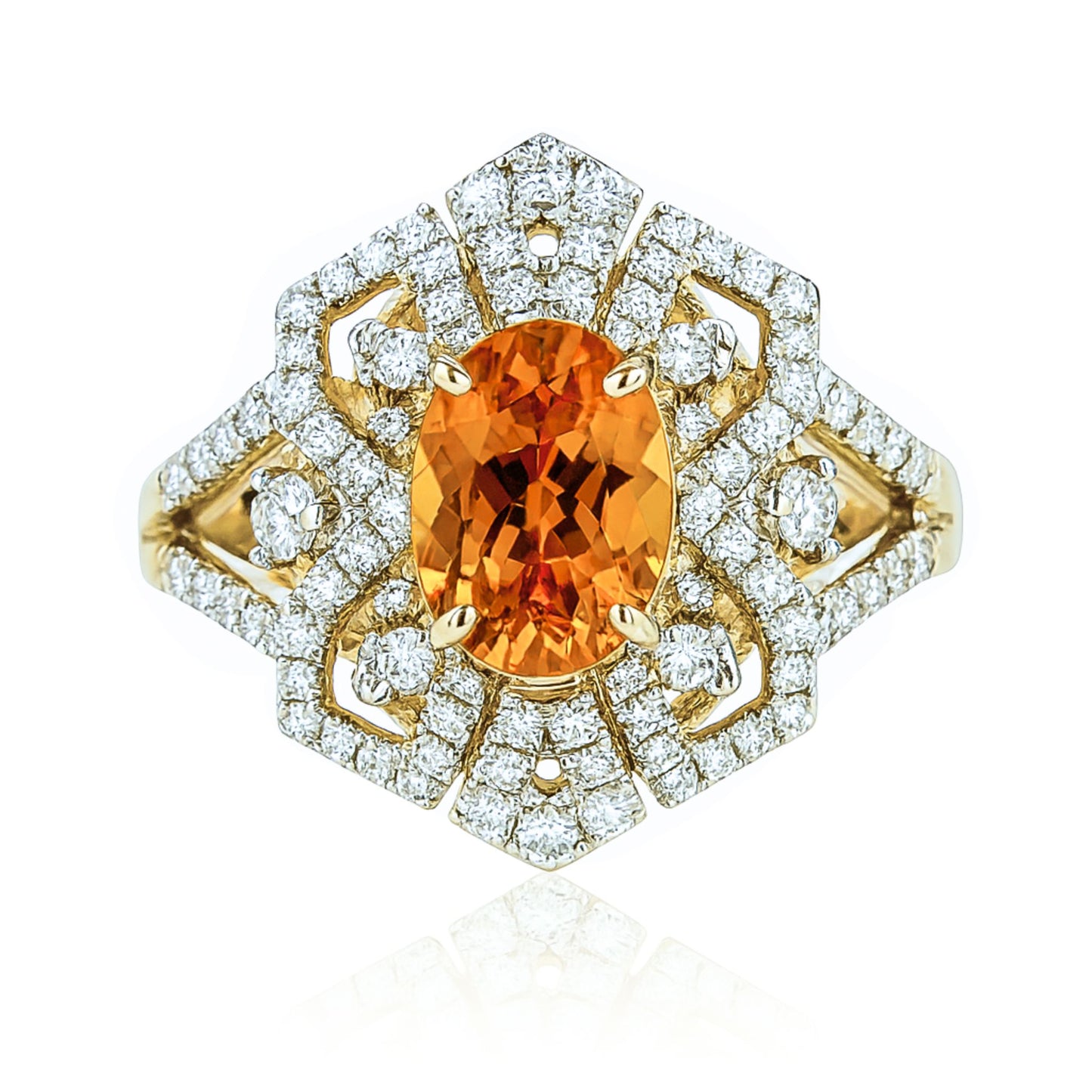 14K 1.60ct Oval Mandarin Garnet 0.58cttw VS White Diamonds Ring