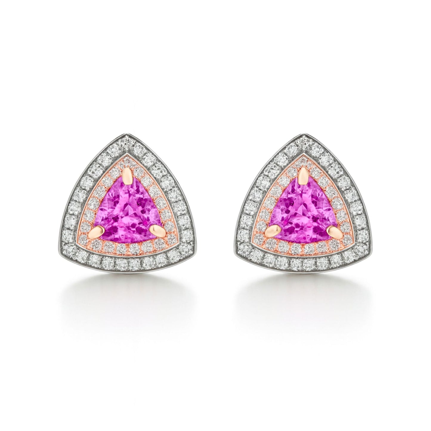 14K 1.65cttw Trilliant Pink Sapphire 0.41cttw Pink & White Diamonds Stud Earrings