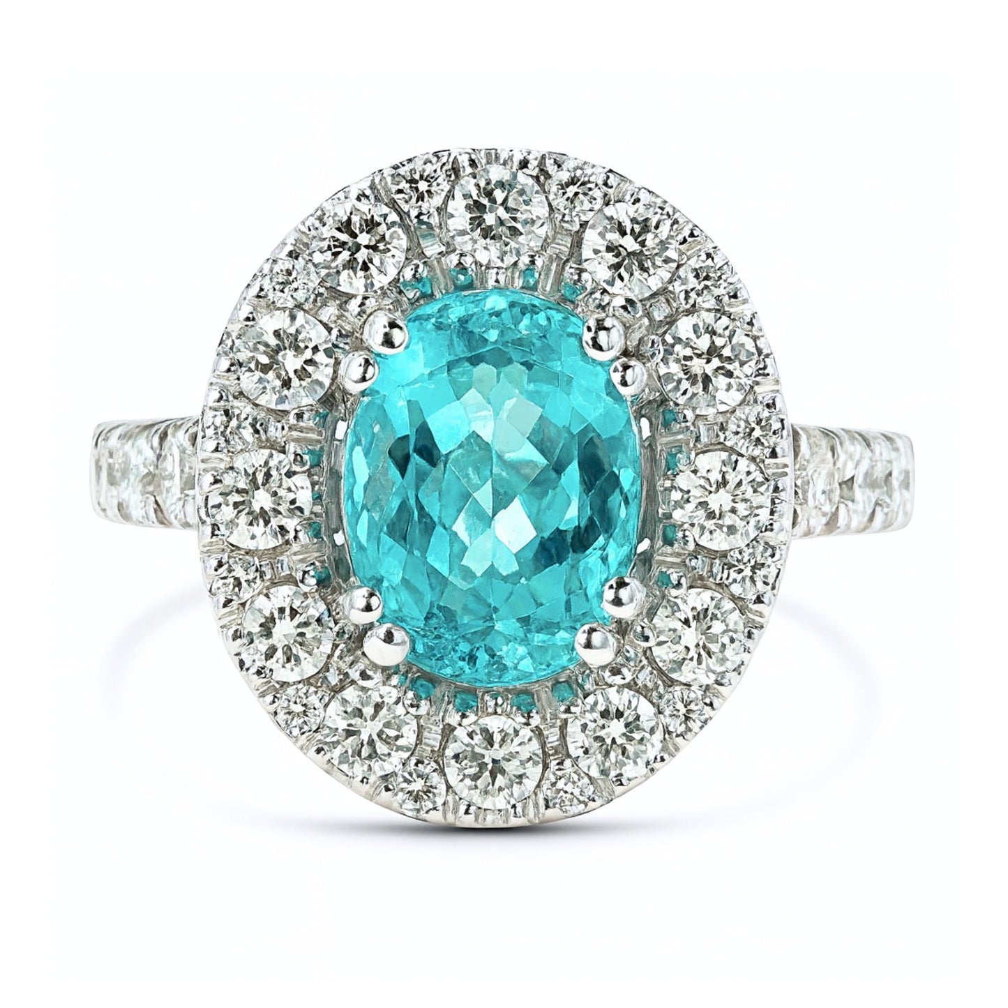14K 1.66ct Oval Paraiba 1.45cttw VS White Diamonds Ring
