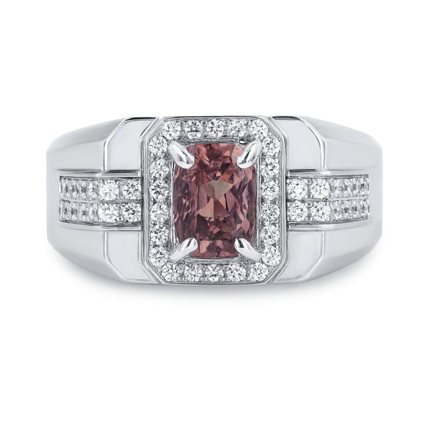 14K 1.69ct Cushion Pink Diaspore 0.51cttw VS White Diamonds Men's Ring