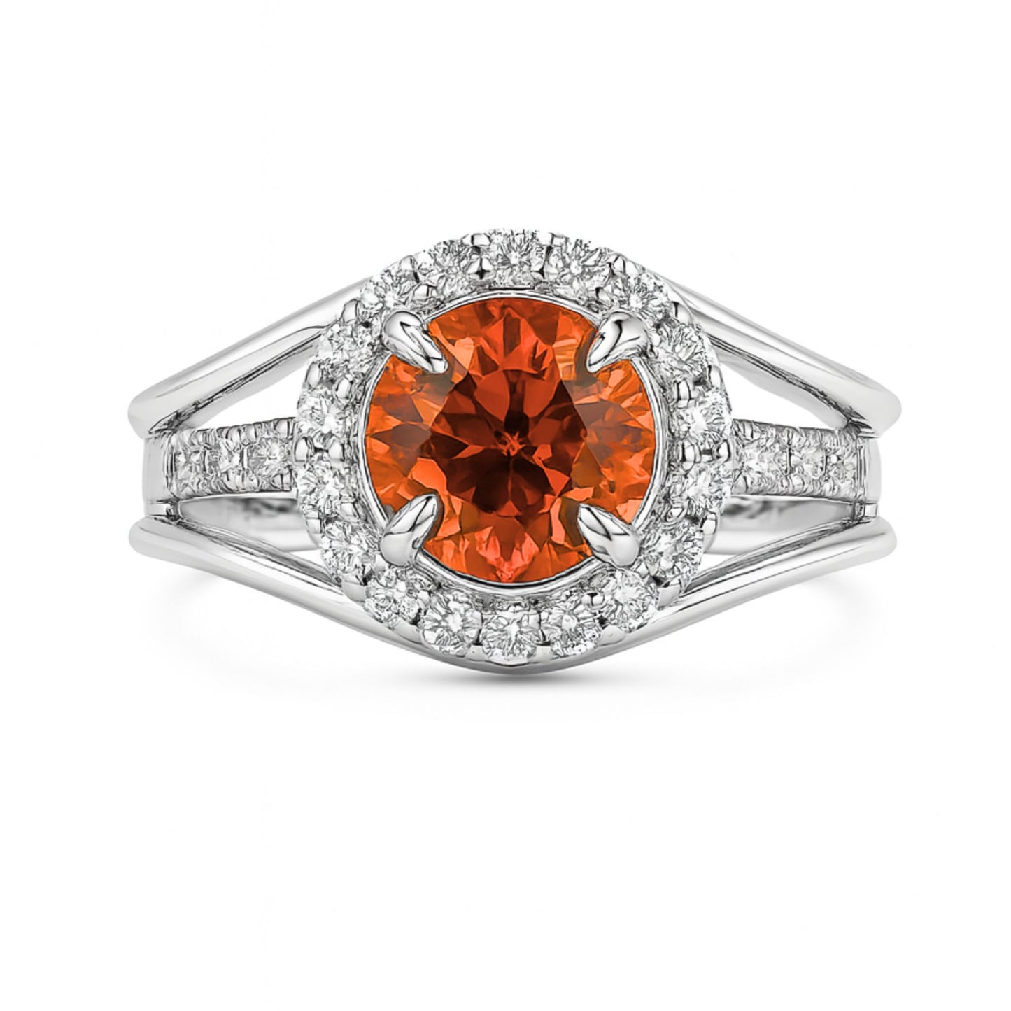 14K 1.72ct Round Mandarin Garnet 0.67cttw VS White Diamonds Ring