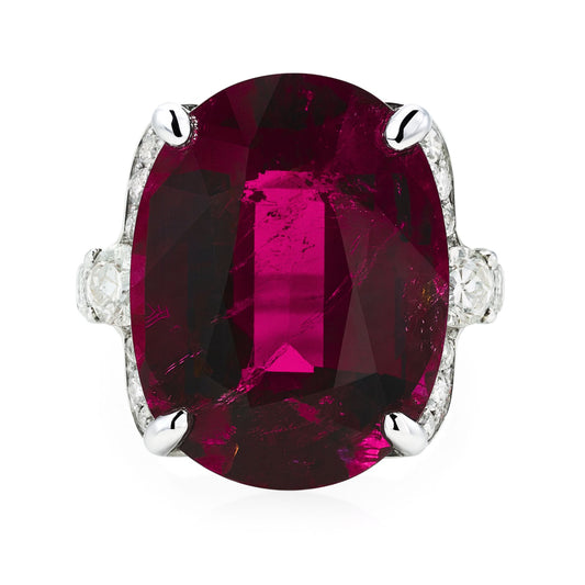 14K 12.30ct Oval Private Collection Copper Bearing Tourmaline 0.93cttw VS White Diamonds Ring