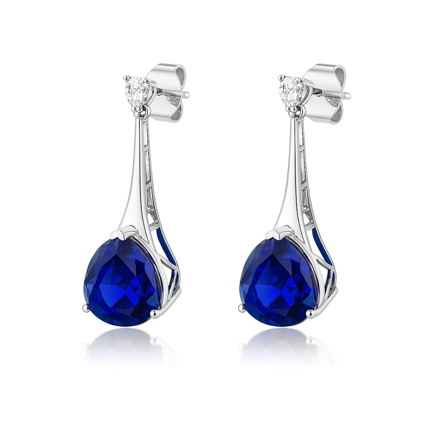 14K 14.85cttw Pear Shape Blue Wing Tanzanite 0.28cttw Pear Shape White Diamond Drop Earrings