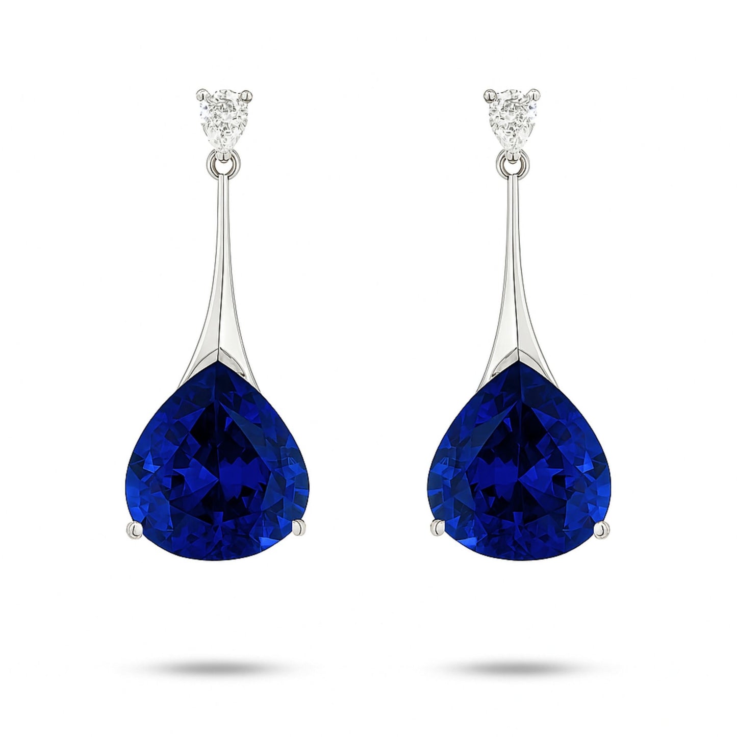 14K 14.85cttw Pear Shape Blue Wing Tanzanite 0.28cttw Pear Shape White Diamond Drop Earrings