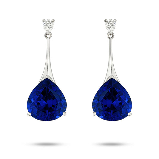 14K 14.85cttw Pear Shape Blue Wing Tanzanite 0.28cttw Pear Shape White Diamond Drop Earrings