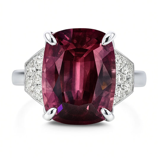 14K 15.26ct Cushion Pink Zircon 0.46cttw VS White Diamonds Ring