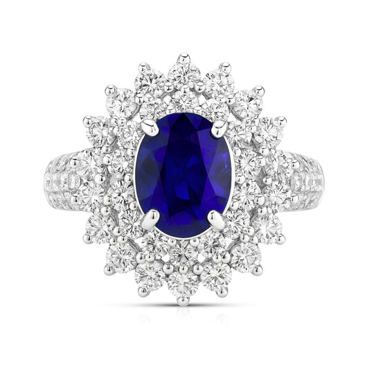 14K 2.00ct Oval Blue Sapphire 1.79cttw VS White Diamonds Ring