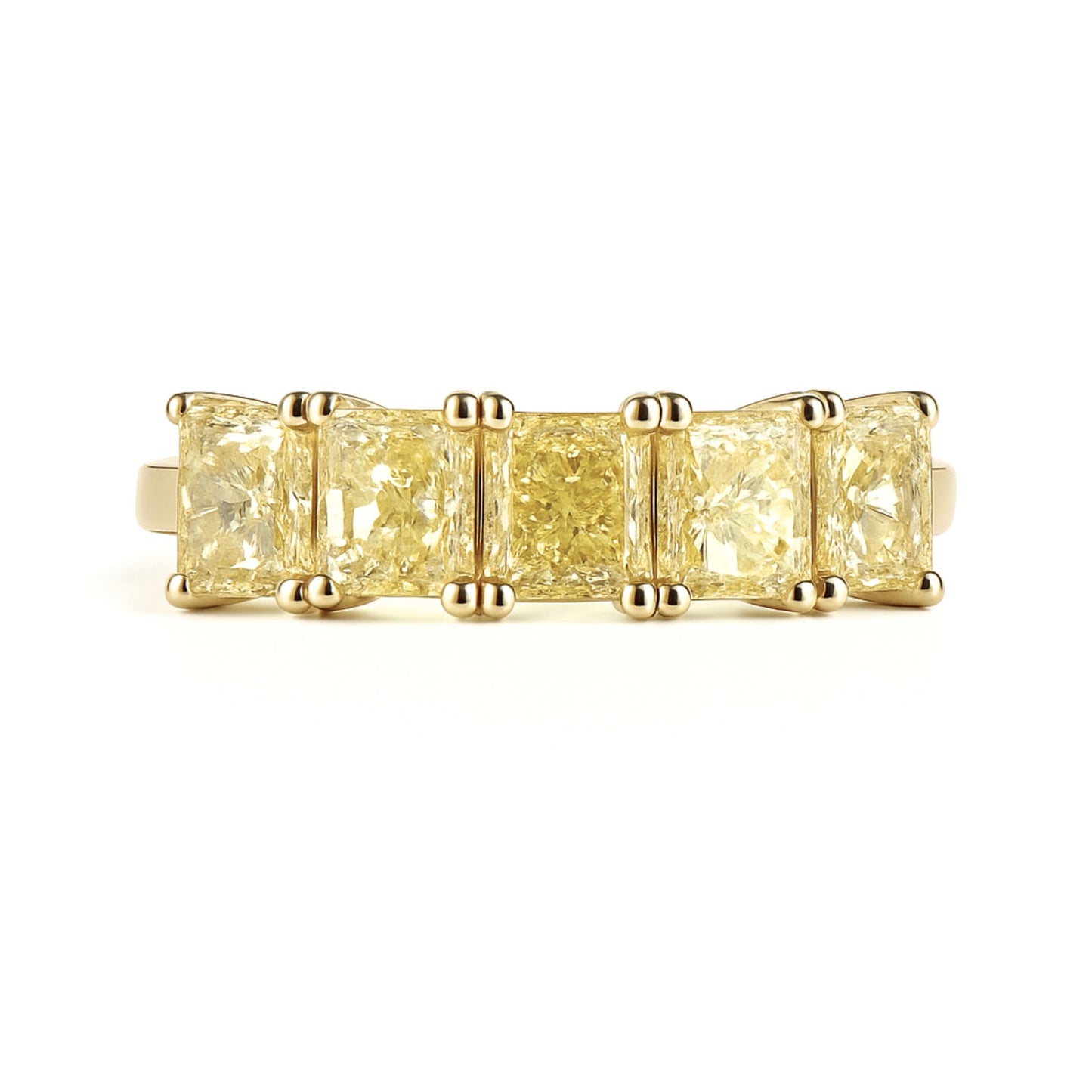 14K 2.01cttw Cushion VS Yellow Diamond 5 Stone Band Ring