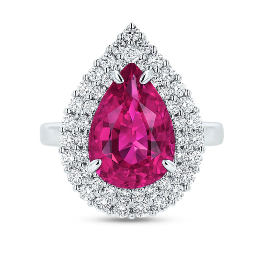 14K 2.24ct Pear Shape Mahenge Pink Spinel 0.78cttw White Diamonds Ring