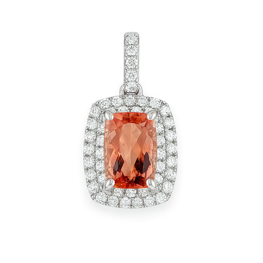 14K 2.48ct Cushion Imperial Topaz 0.42cttw VS White Diamonds Pendant